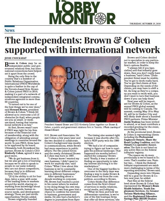THE INDEPENDENTS: BROWN & COHEN SUPPORTED WITH INTERNATIONAL NETWORK
